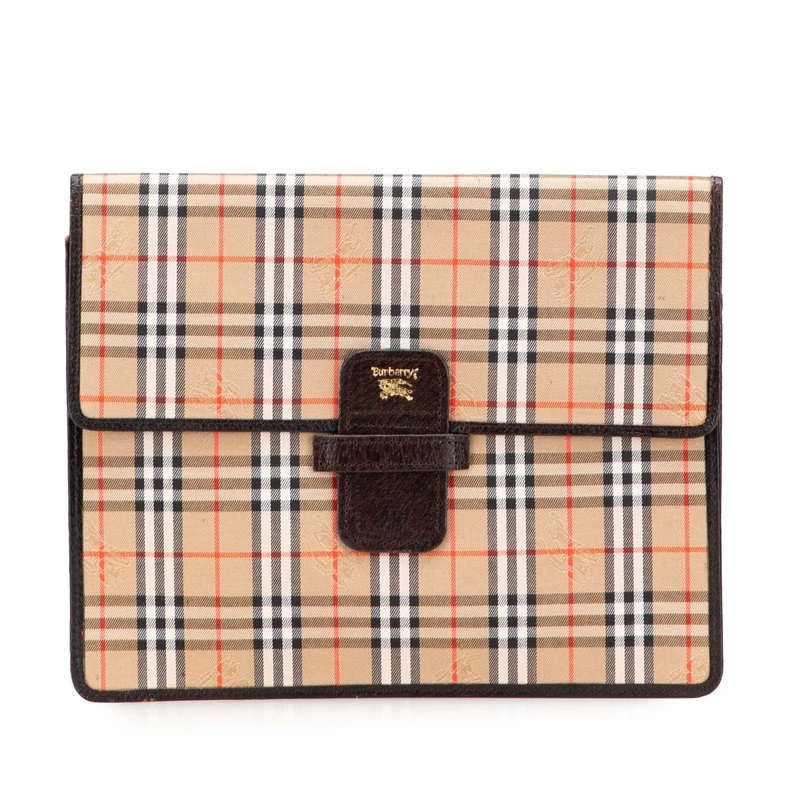 BURBERRY Pre-Loved Haymarket Check Canvas Clutch