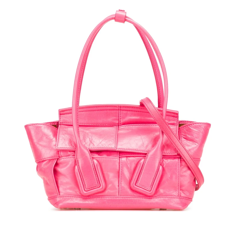 Bottega Veneta Pre-Loved Mini Paper Calfskin Intrecciato Arco Satchel Handbag