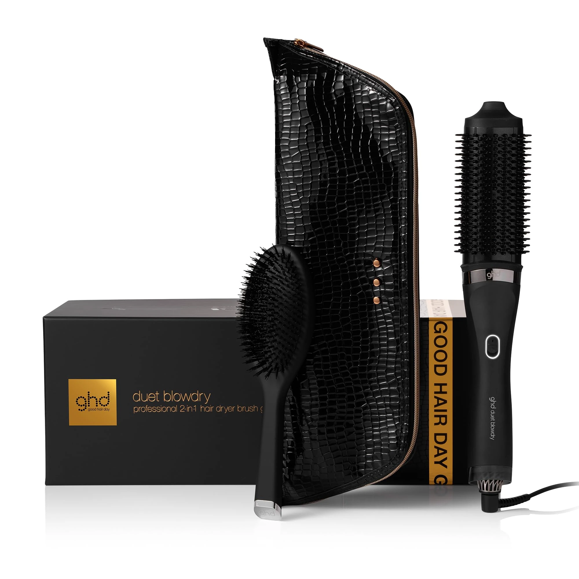 ghd Duet Blowdry Festive Gift Set - 2-in-1 Hair Dryer Brush with Oval Dressing Brush and Heat-Resistant Bag, with No Heat Damage