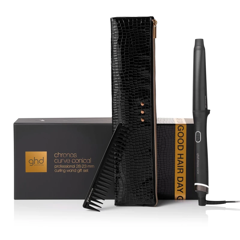 ghd Chronos Curve Conical Wand Festive Gift Set - Hair Curler, with Paddle Brush andheat-Resistant Bag, for Beach Curls That Last All Day