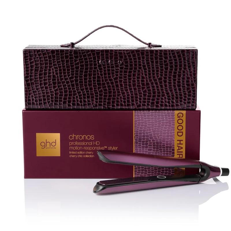ghd Chronos Limited Edition Gift Set - Hair Straighteners in Cherry Chic with Luxe Vanity Case, 3X Faster Styling, No Heat Damage