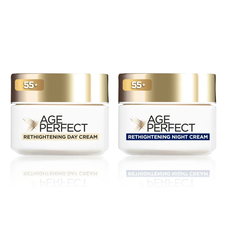 L’Oréal Paris Age Perfect Collagen Expert Retightening Day & Night Routine: Rehydrating Collagen Peptides Enriched Day Cream 50ml + Night Cream 50ml, Retightening Duo Fnormulated for mature skin [50+]
