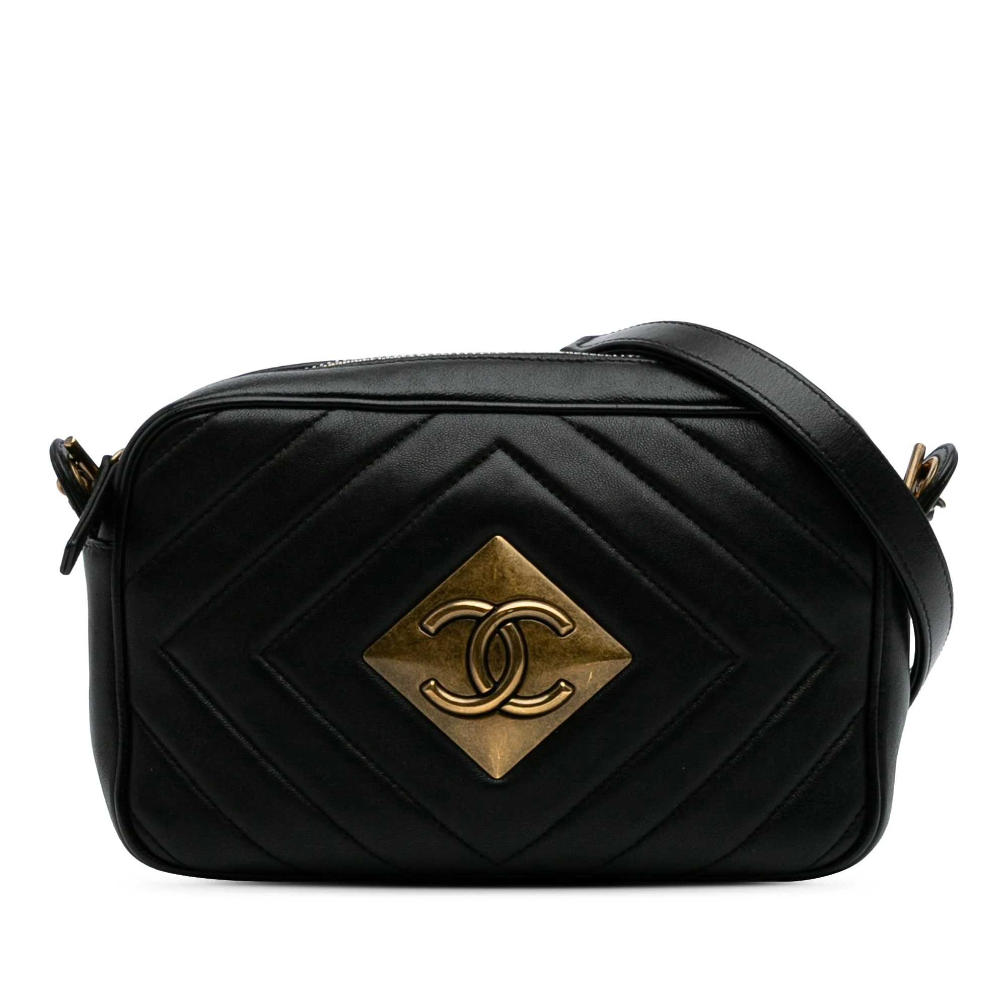 Chanel Pre-Loved Chevron Lambskin Pyramid CC Camera Bag