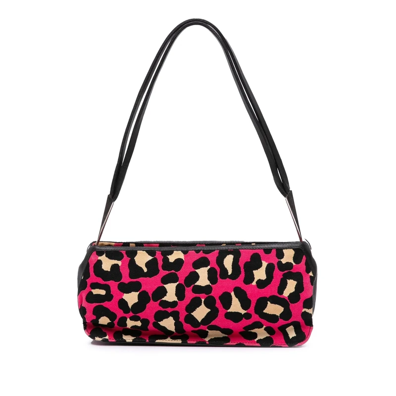 Bottega Veneta Pre-Loved Leopard Print Canvas Shoulder Bag