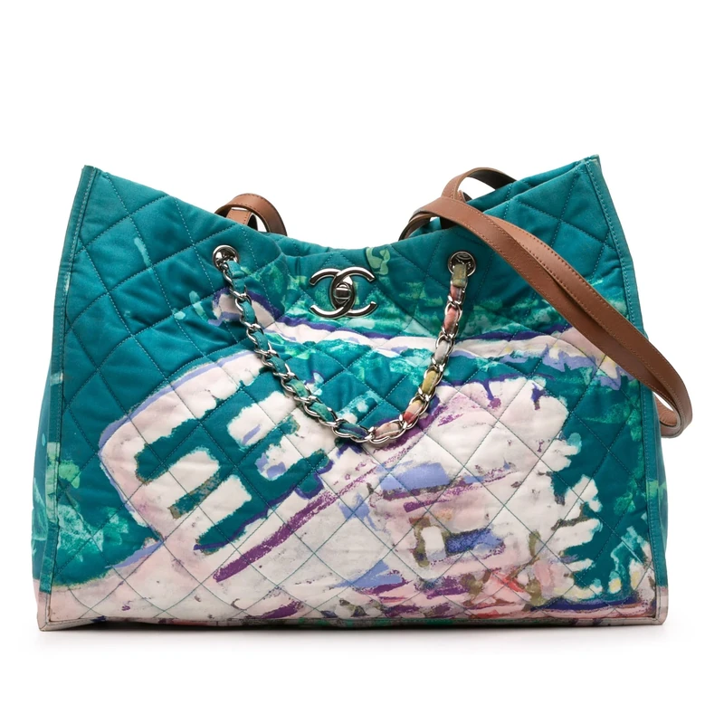 Chanel Pre-Loved CC Quilted Nylon Graffiti Watercolour Shopping Tote - Image 1