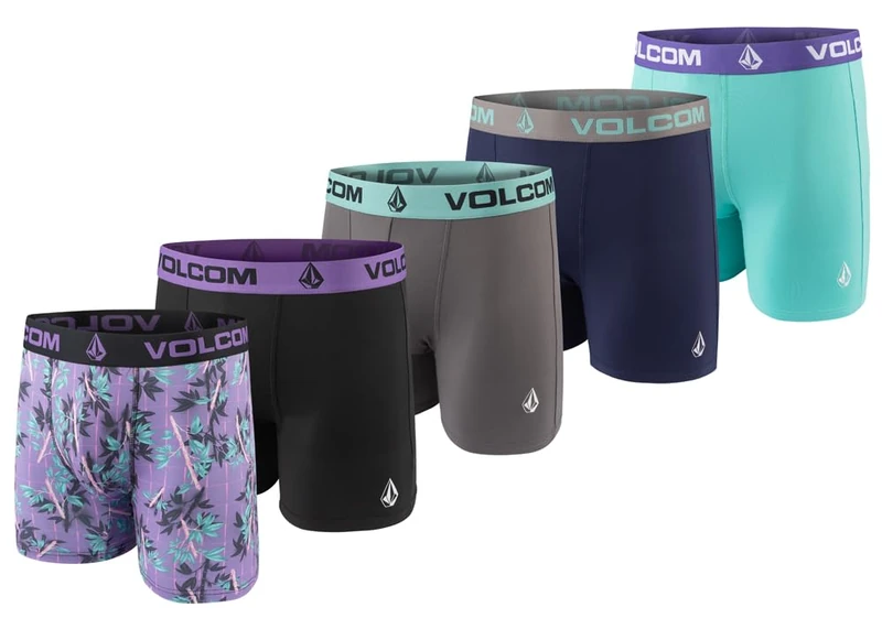 Volcom Mens Boxer Briefs 5 Pack Poly Spandex Performance Boxer Briefs Underwear, Purple/Black/Grey/Navy/Light Blue, M