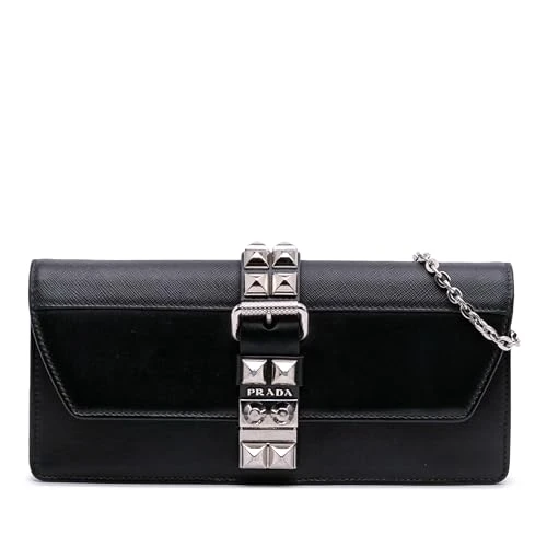 Pre-Loved City Calfskin and Saffiano Studded Elektra Clutch with Chain