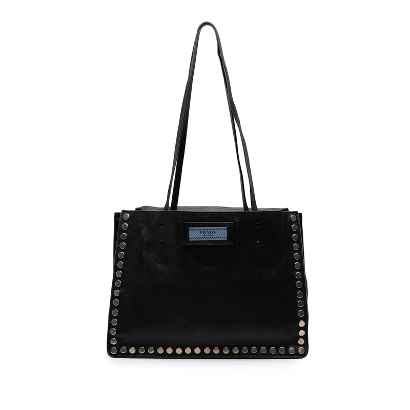 Prada Pre-Loved Glace Calf Studded Etiquette Tote Bag
