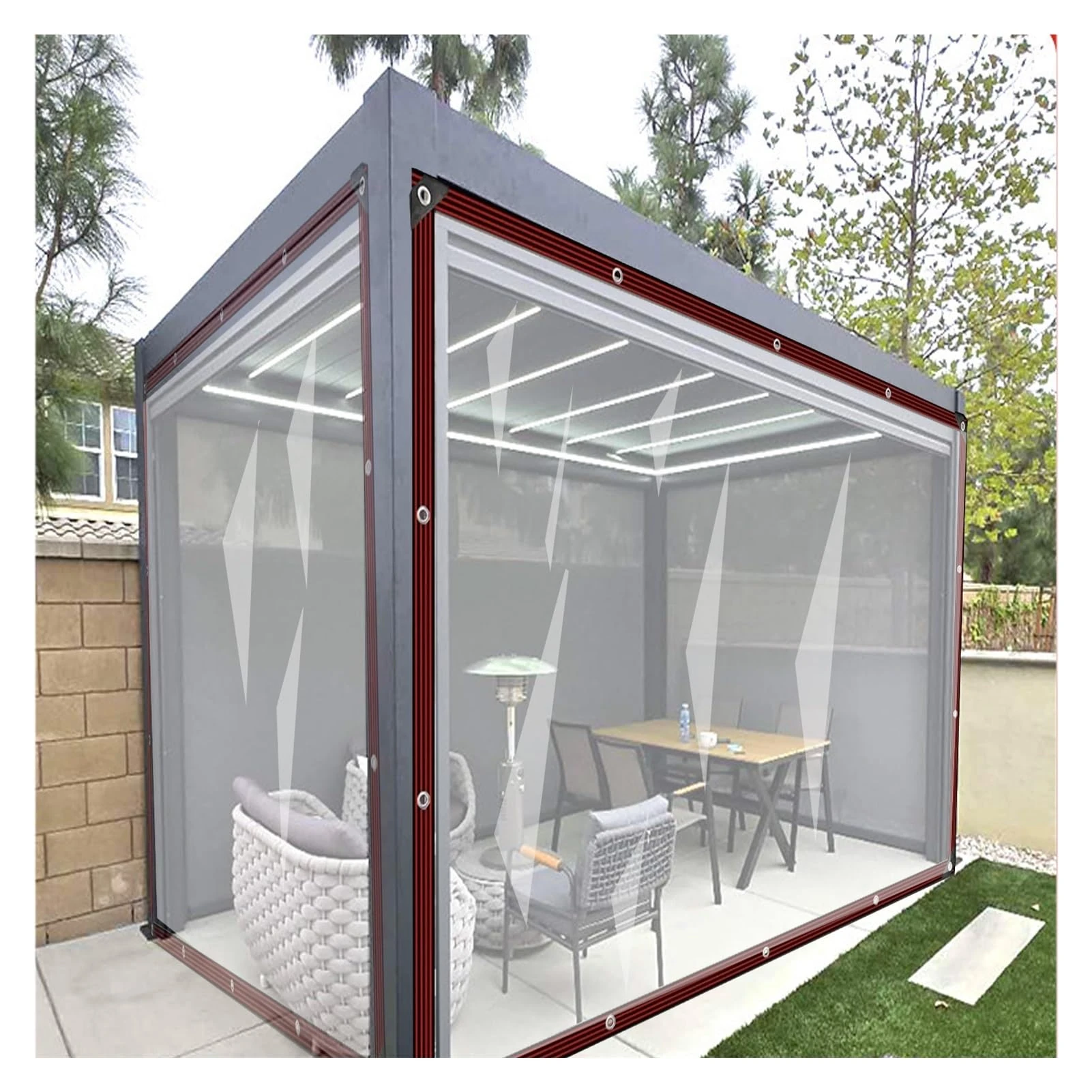 ZHZHXR Clear Tarpaulin with Eyelets Waterproof Tarpaulin Side Curtains for Gazebo Screen Porch Cover for Pergola, Porch, Gazebo, Cabana, Indoor (6x8m/19.68x26.24ft)