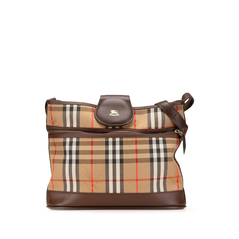 BURBERRY Pre-Loved Haymarket Check Canvas Shoulder Bag