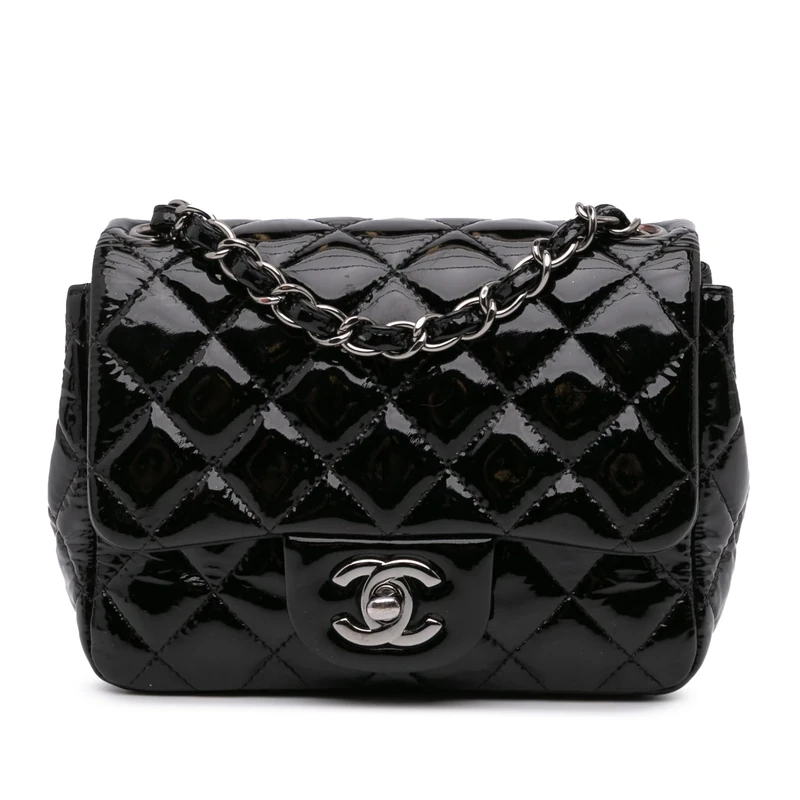 Chanel Pre-Loved Mini Square Classic Patent Single Flap Crossbody Bag