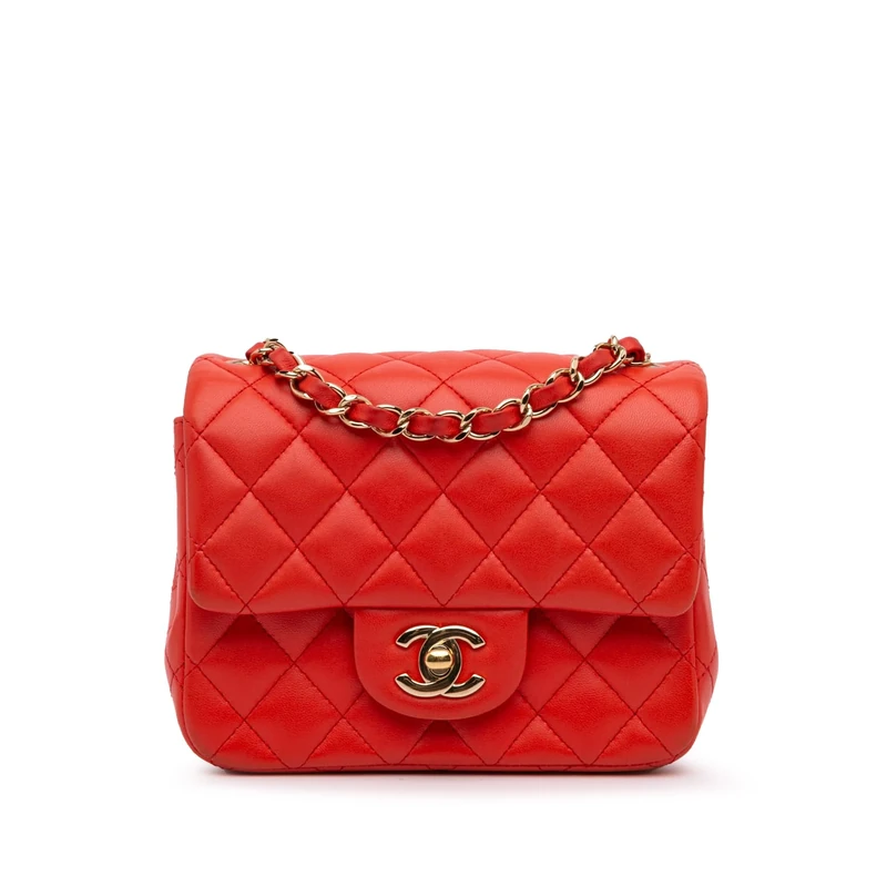 Chanel Pre-Loved Mini Square Classic Lambskin Single Flap Crossbody Bag