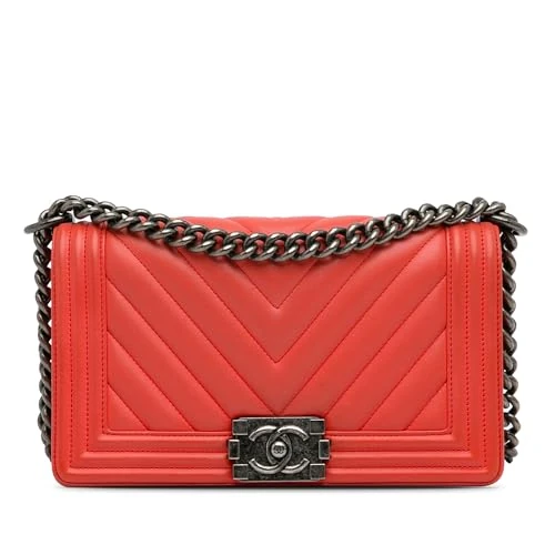 Chanel Pre-Loved Old Medium Chevron Calfskin Boy Flap Crossbody Bag
