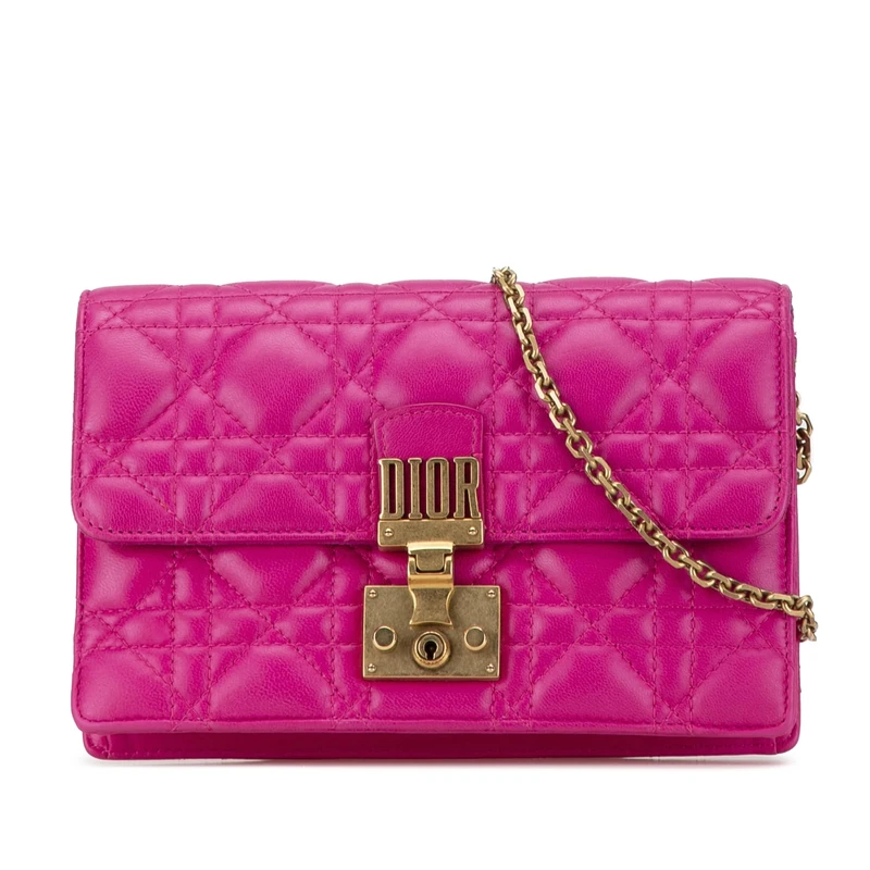Dior Pre-Loved Lambskin Cannage Dioraddict Wallet On Chain Handbag Crossbody Bag