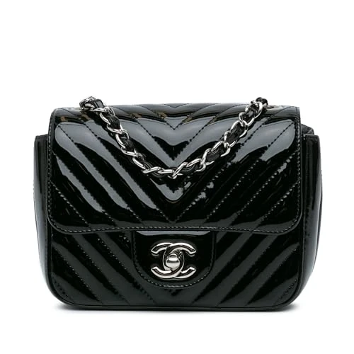 Chanel Pre-Loved Mini Square Classic Chevron Patent Flap Crossbody Bag