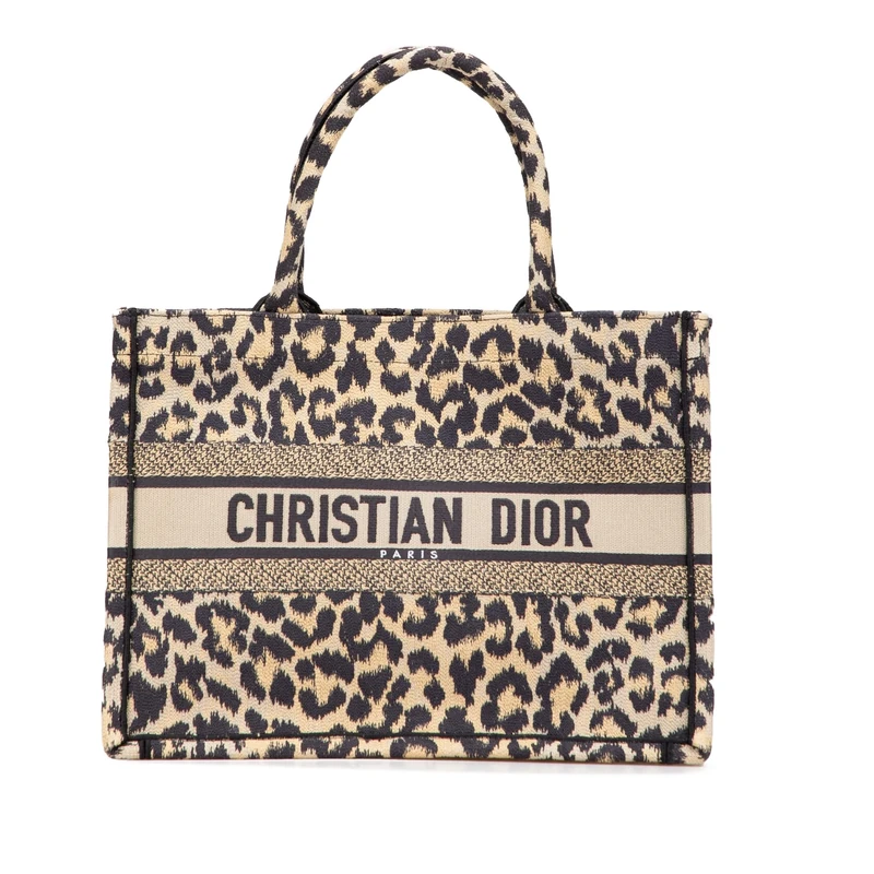 Pre-Loved Mizza Medium Embroidered Canvas Leopard Book Tote