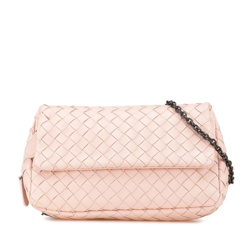 Bottega Veneta Pre-Loved Leather Intrecciato Chain Flap Crossbody Bag