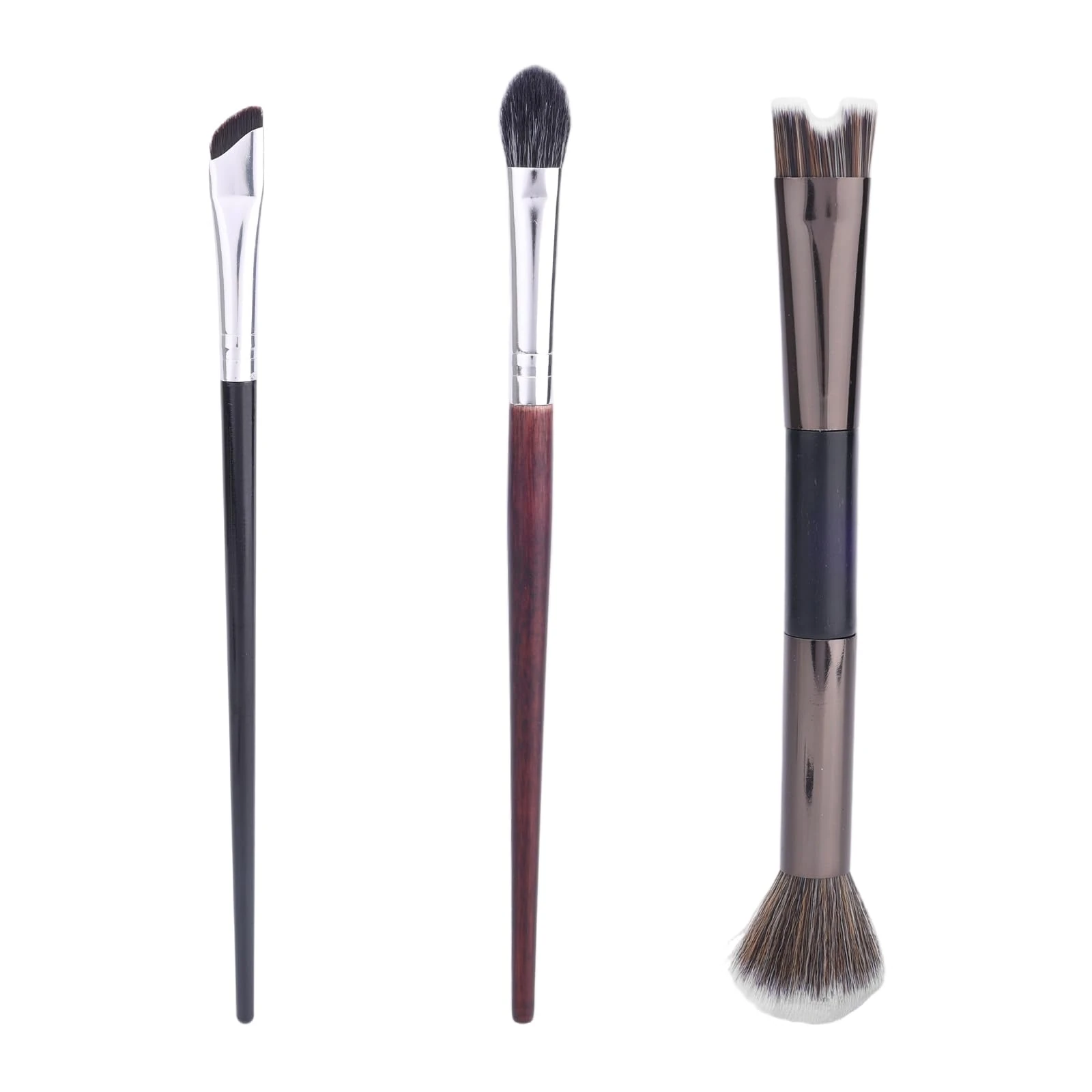 3pcs Nose Contour Brush Set, 2-in-1 U-Shaped Highlight Fluffy & Angled Tilt Eyeshadow Brush for Sculpting Shadow Highlighting Blending Beginners Professionals Applicators Makeup Tool