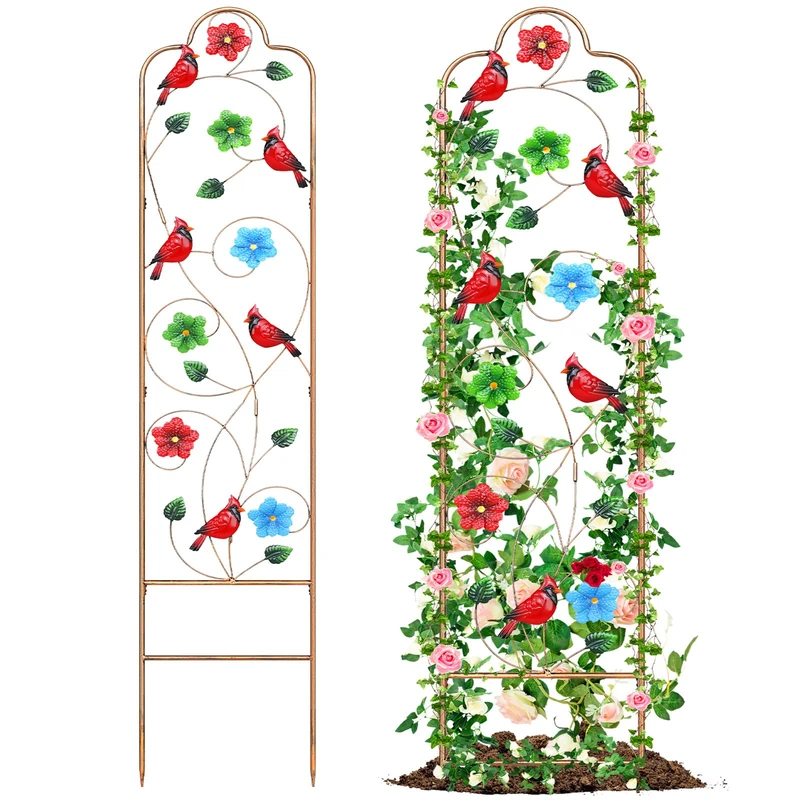 2-Pack Metal-Garden-Trellis Plant-Support-Trellises Outdoor-Decoration Arched-Fence-Trellis - for Climbing Plants Patio Lawn Yard Backyard Wall Brackets 60'' H x 12'' W Redbird