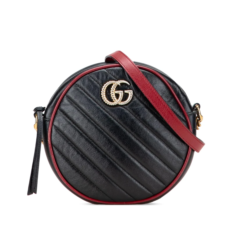 Gucci Pre-Loved Mini GG Marmont Matelasse Leather Torchon Round Crossbody Bag