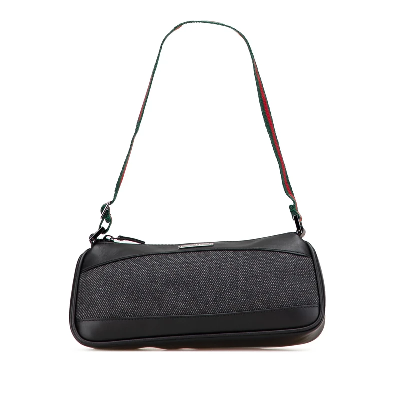 Gucci Pre-Loved Denim Web Shoulder Bag