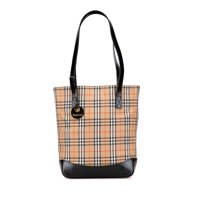 BURBERRY Pre-Loved Haymarket Check Canvas Tote Bag