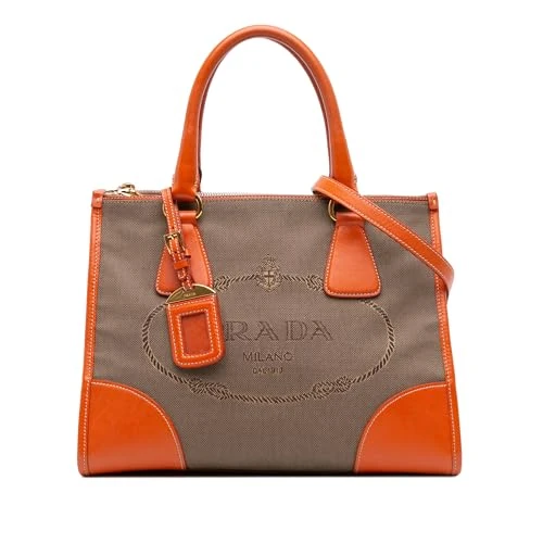 Prada Pre-Loved Saffiano Trimmed Canvas Canapa Logo Double Zip Satchel Handbag