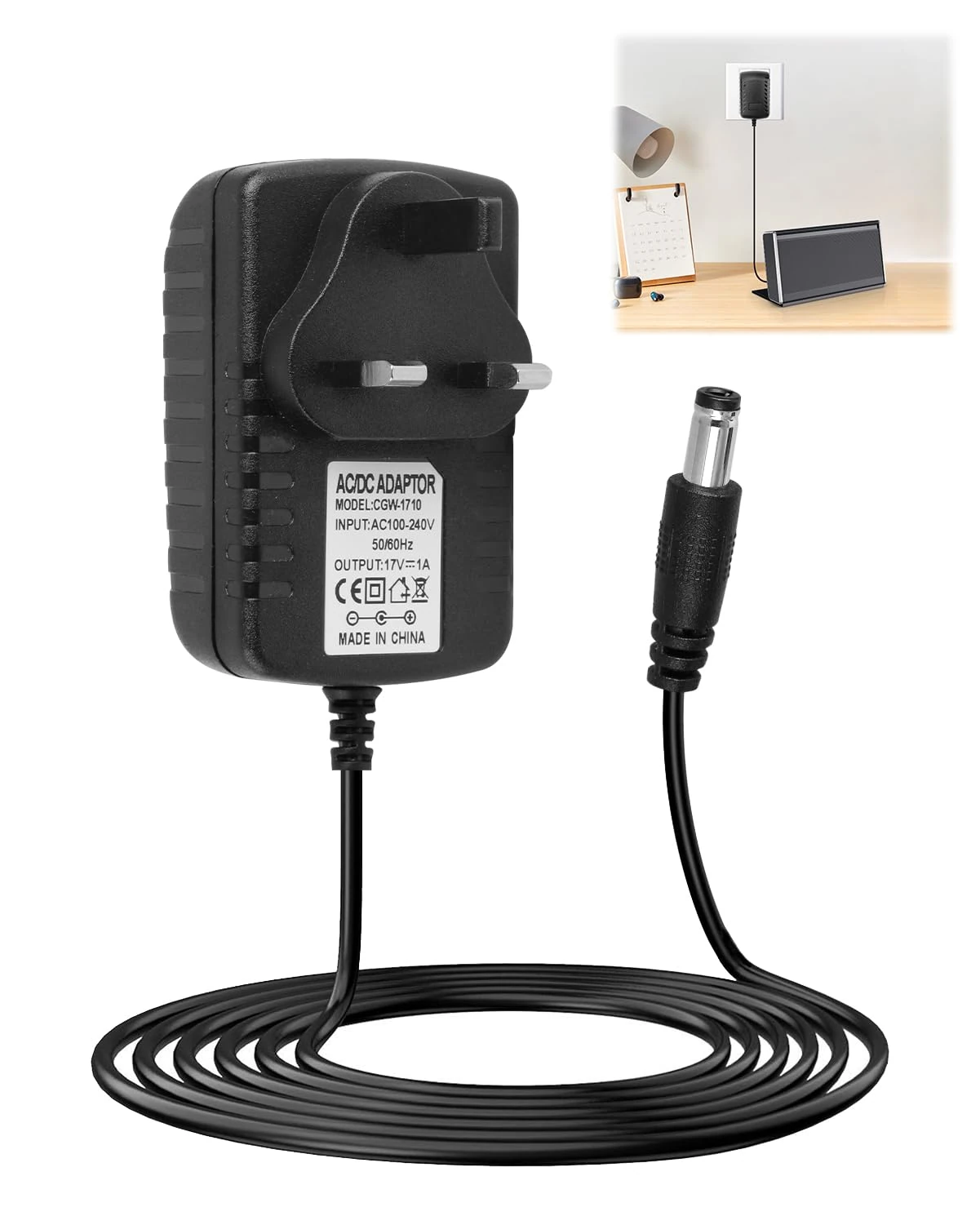 JCSJK 17V 1A Speaker Charger Cable Compatible with Bose SoundLink Speaker I, II, III/1, 2, 3, Wireless Bluetooth Replacement Power Adapter 306386-101 369946-1300 301141 404600 414255