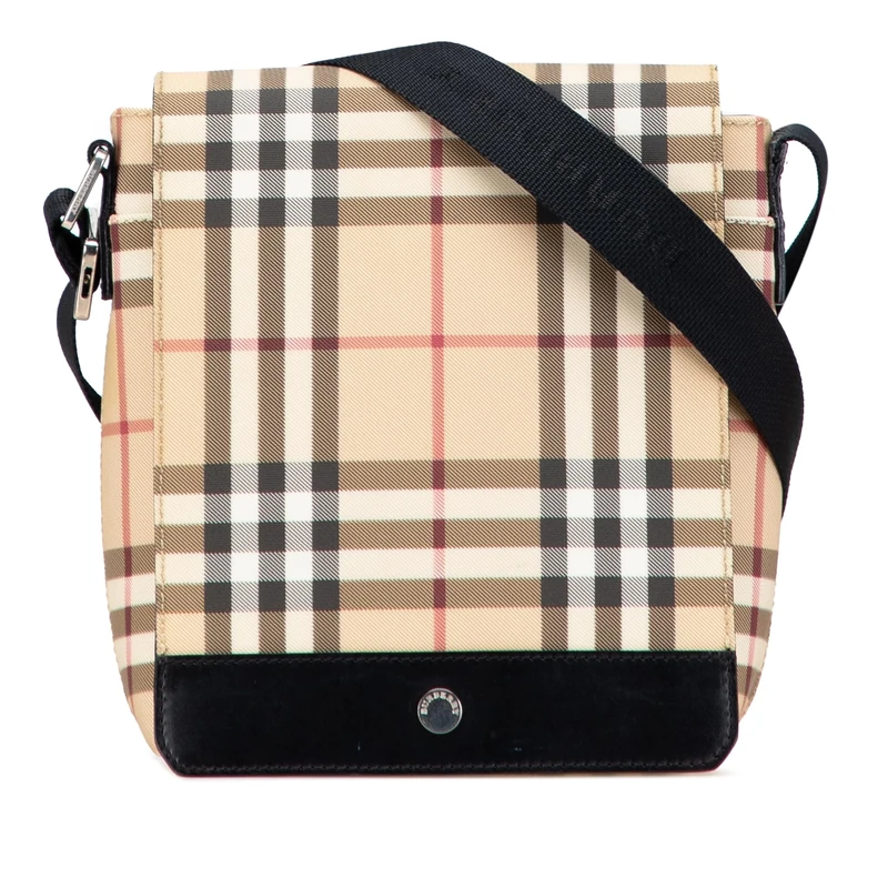 BURBERRY Pre-Loved House Check Canvas Flap Crossbody Bag