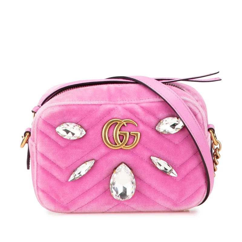 Pre-Loved Mini GG Marmont Crystal Embellished Matelasse Velvet Crossbody