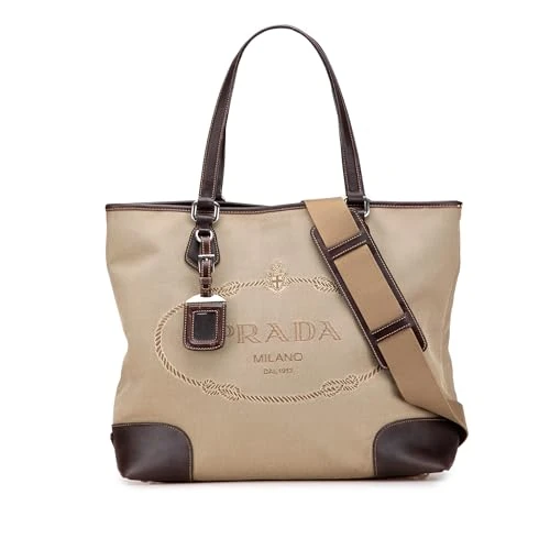 Prada Pre-Loved Leather Trimmed Canvas Canapa Logo Satchel Handbag