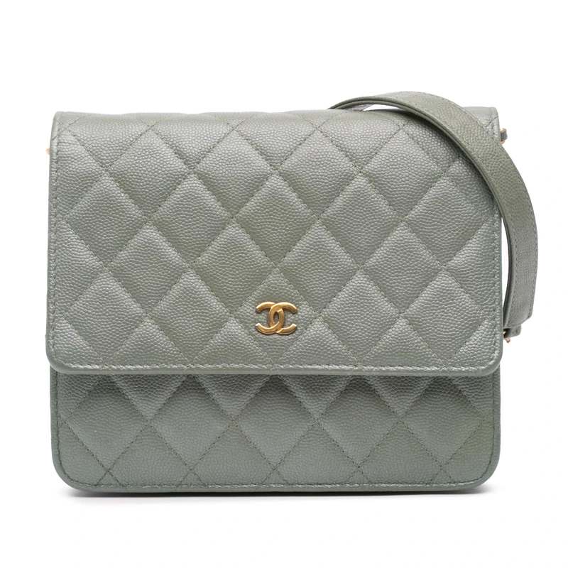 Chanel Pre-Loved Quilted Caviar Square Wallet on Chain Handbag