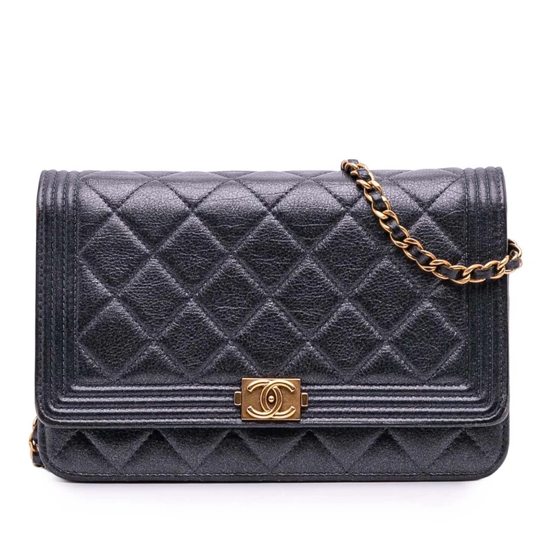 Chanel Pre-Loved Quilted Lambskin Boy Wallet On Chain Handbag Crossbody Bag