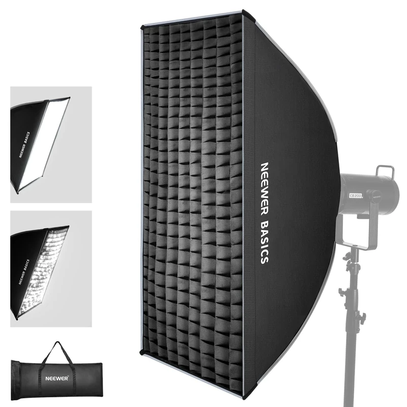 NEEWER BASICS 24"x35" Strip Softbox Bowens Mount Soft Box with Light Diffusers/Grid/Bag Compatible with Aputure 150c Compatible with Godox SL60w NEEWER FS300C FS230C FS150B HB80C CB200C Q6 Q300, NS60P