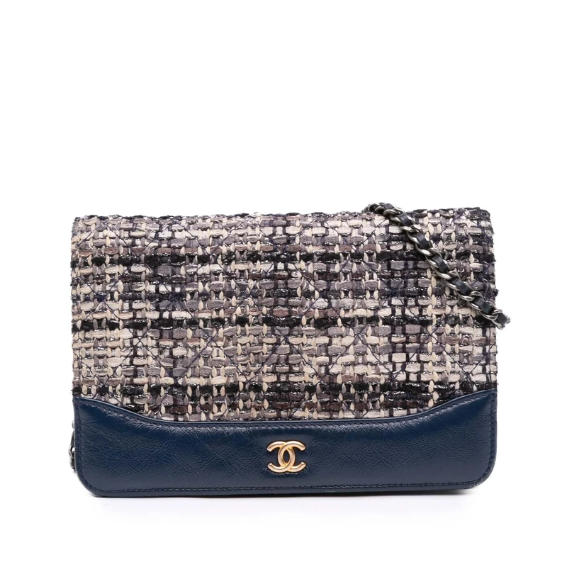 Chanel Pre-Loved Quilted Tweed And Calfskin Gabrielle Wallet On Chain Handbag Crossbody Bag