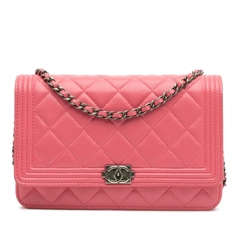 Chanel Pre-Loved Lambskin Boy Wallet On Chain Handbag Crossbody Bag