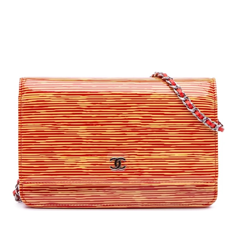 Chanel Pre-Loved Patent Striped Wallet On Chain Handbag Crossbody Bag