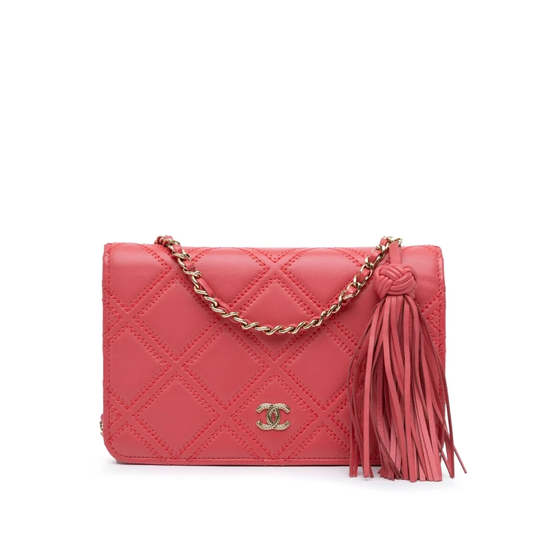 Chanel Pre-Loved CC Quilted Lambskin Double Stitch Tassel Wallet On Chain Handbag Crossbody Bag