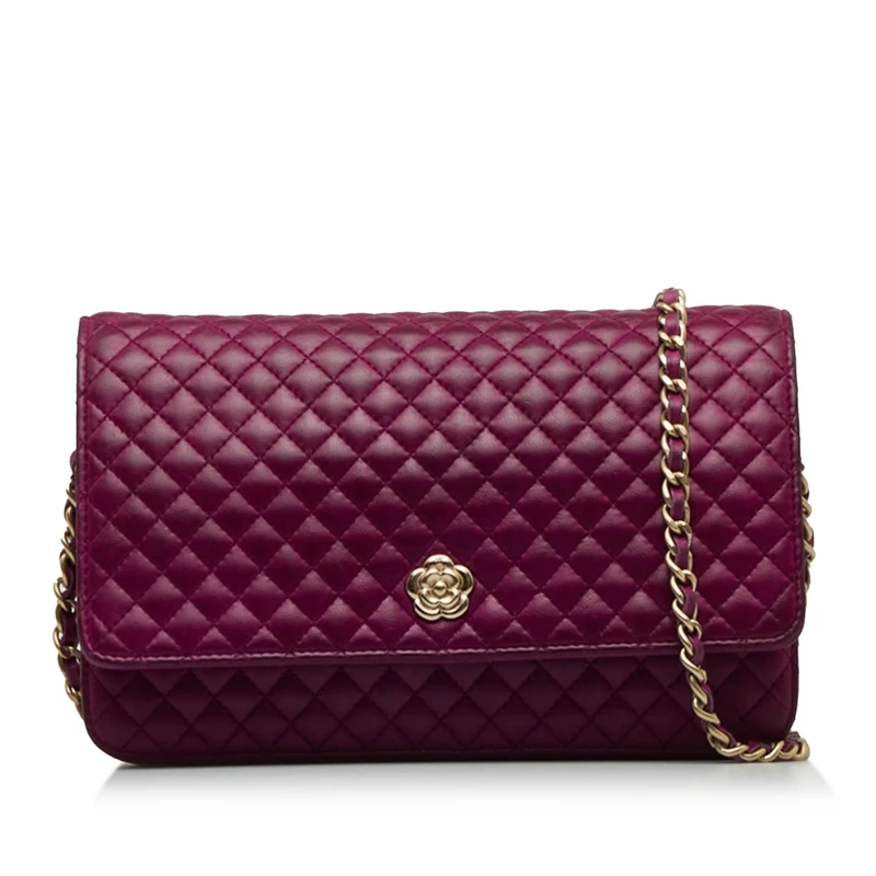Chanel Pre-Loved Quilted Lambskin Camellia Wallet On Chain Handbag Crossbody Bag