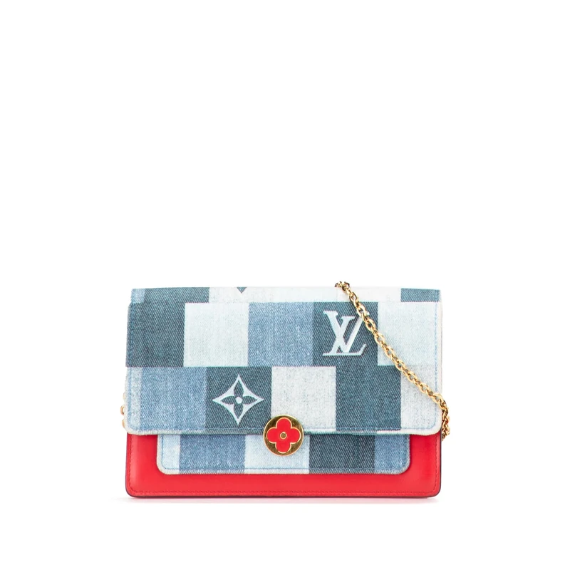 Louis Vuitton Pre-Loved Monogram Denim Patchwork Fiore Chain Wallet Handbag Crossbody Bag