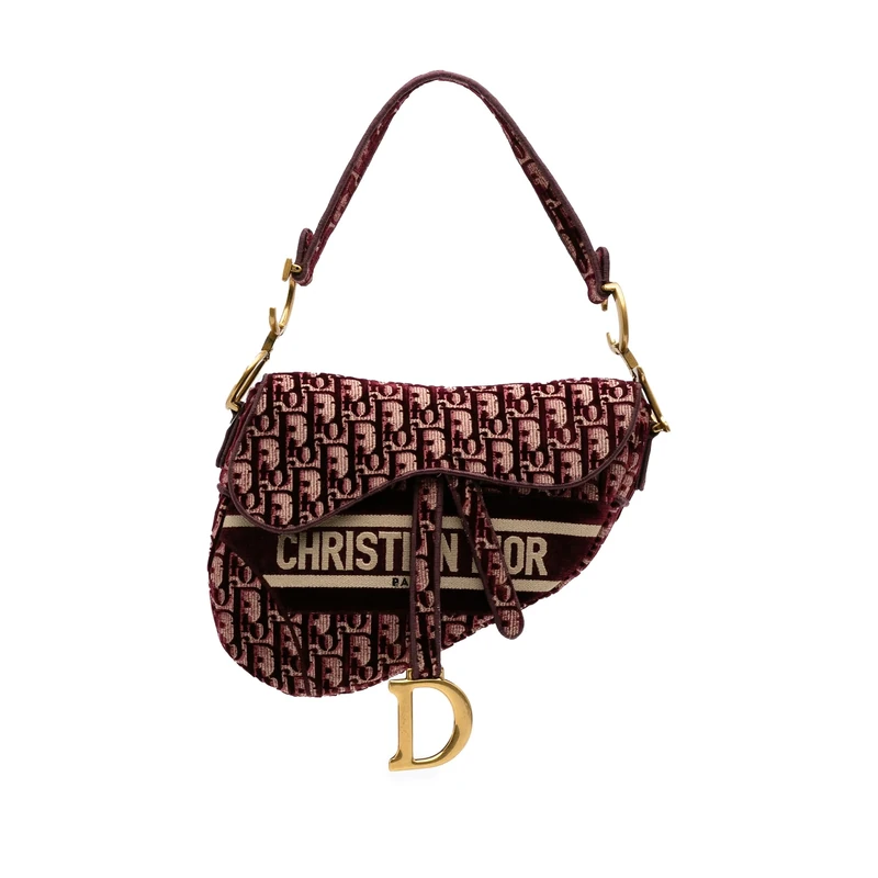 Pre-Loved Oblique Velvet Embroidered Saddle Handbag Shoulder Bag