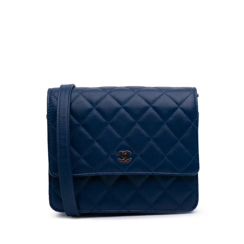 Chanel Pre-Loved CC Square Quilted Lambskin Wallet On Chain Handbag Crossbody Bag