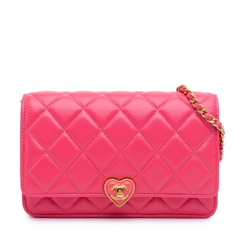 Chanel Pre-Loved Quilted Lambskin Acrylic Coco Love Wallet On Chain Handbag Crossbody Bag