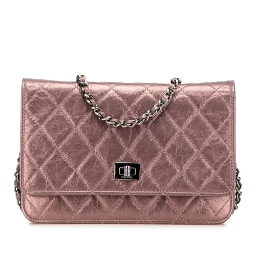 Chanel Pre-Loved Reissue 2.55 Quilted Metallic Aged Calfskin Wallet on Chain Handbag