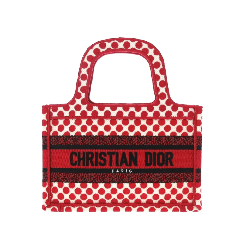 Dior Pre-Loved Dioramour Mini Embroidered Canvas Dots Book Tote Bag