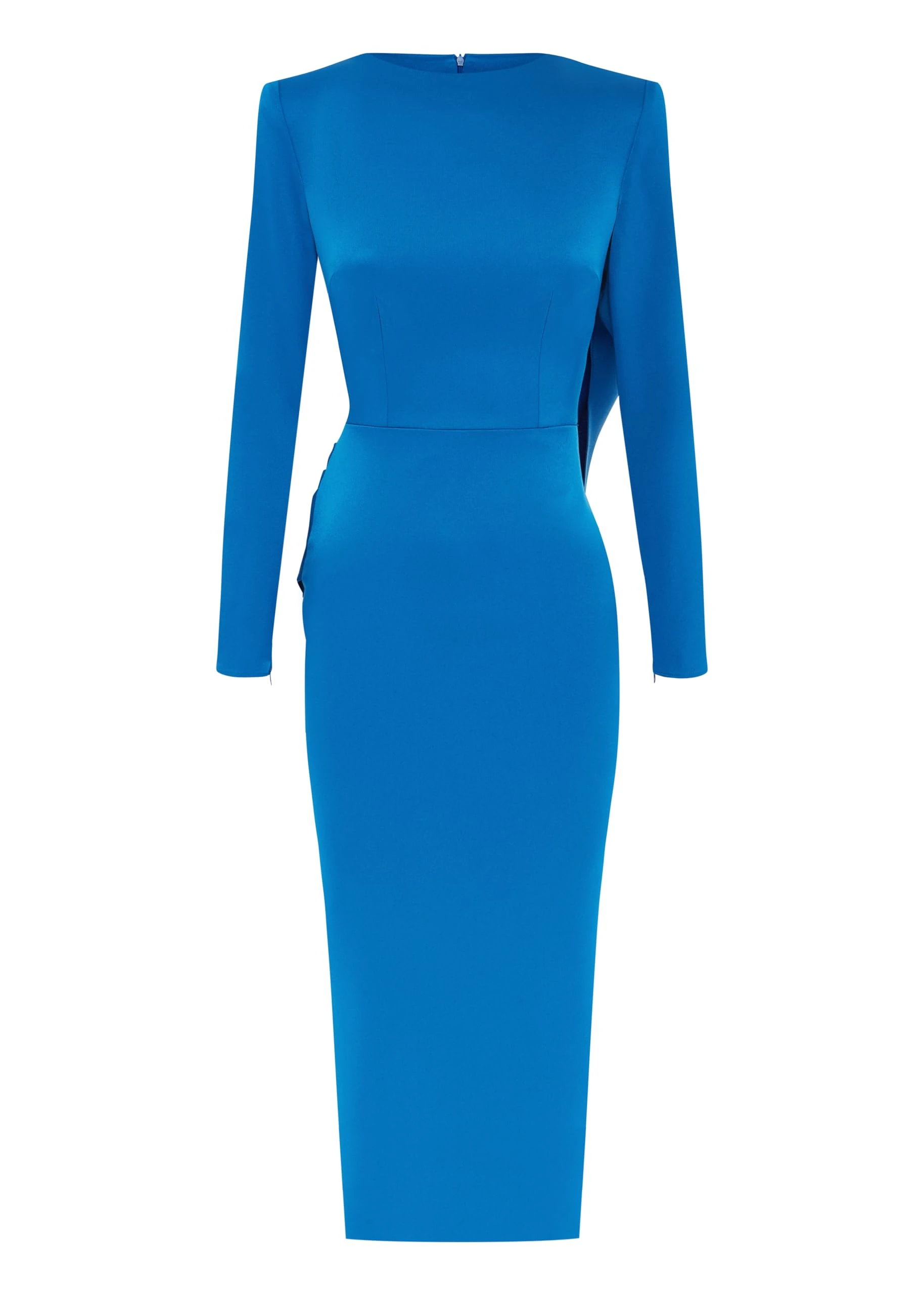 Alex Perry, Long Sleeve Drape Back Dress in Satin Crepe, Ocean Blue, 12