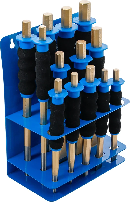 BGS 74596 | Pin Punch / Centre Punch / Flat Chisel Set | with Hand Protection | 13 pcs.