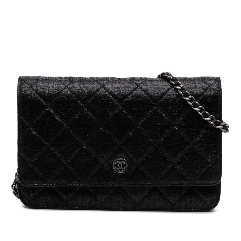 Chanel Pre-Loved CC Quilted Crinkled Patent Wallet On Chain Handbag Crossbody Bag