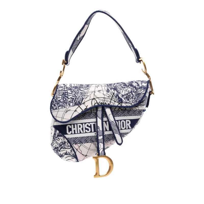 Dior Pre-Loved Canvas Embroidered Around the World Saddle Handbag
