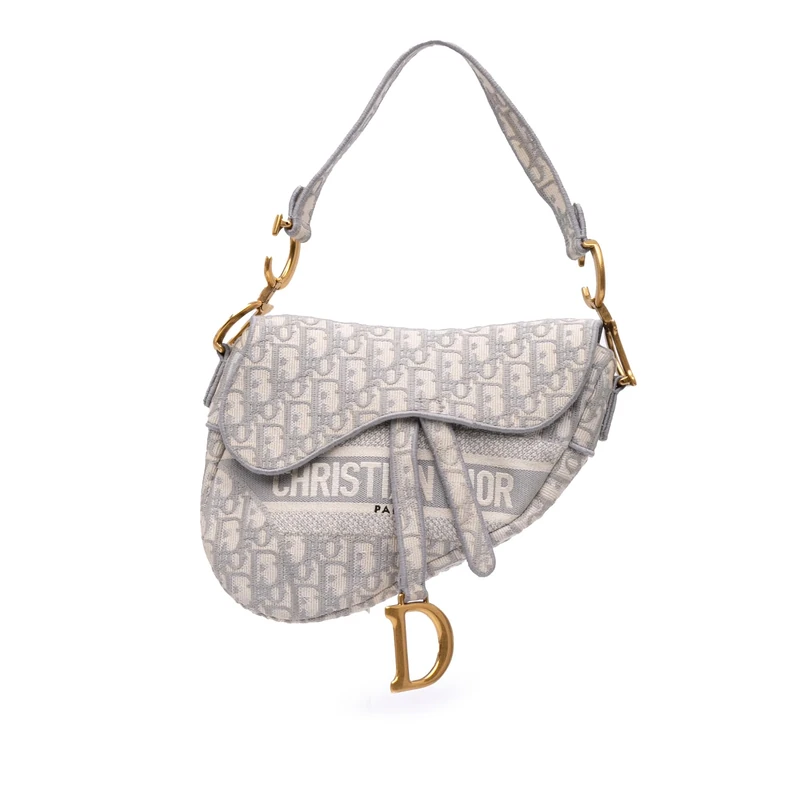 Dior Pre-Loved Oblique Embroidered Canvas Saddle Handbag